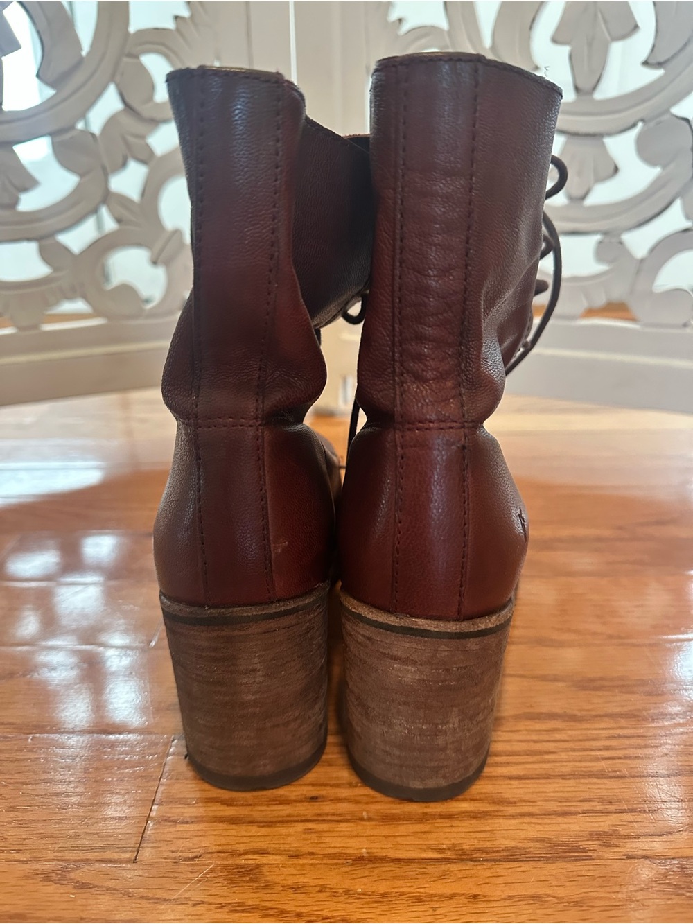 Frye Women's Burgundy Lace-Up Leather Ankle Boots - Picture 2 of 5